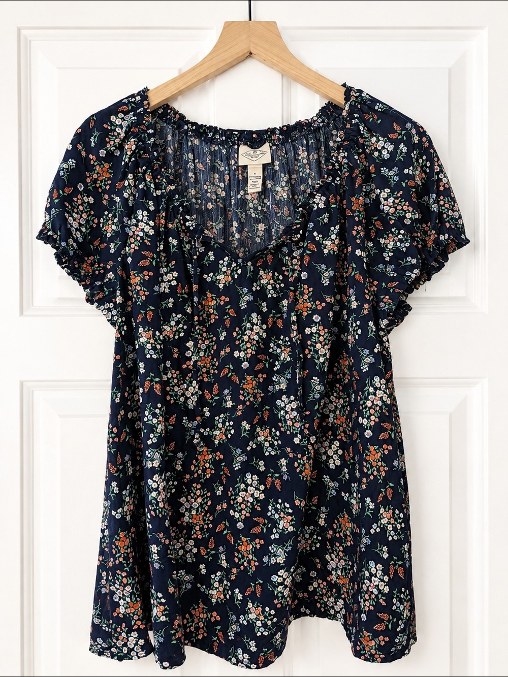St Johns Bay Navy Floral Short-Sleeve Peasant Top